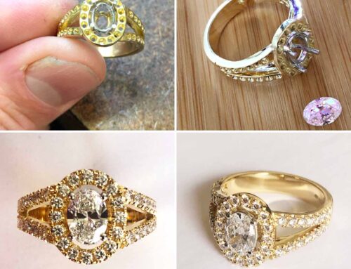 Oval diamond cluster ring with microset brilliant cut diamonds handmade in 18ct yellow gold