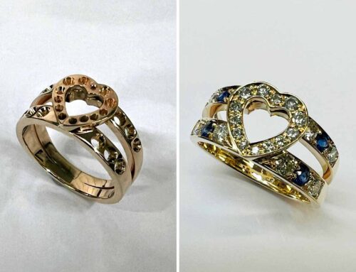 Heart Ring with Diamonds and Sapphires