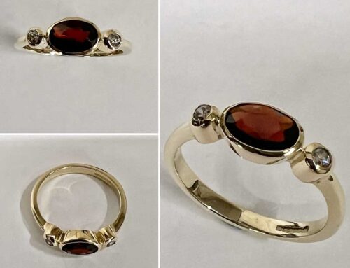 Garnet and Diamond Ring made with Customers Own Sentimental Stones and Gold