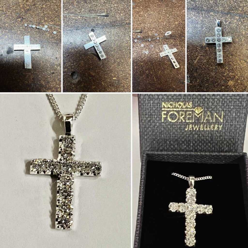 Silver Handmade Cross Set with Diamonds
