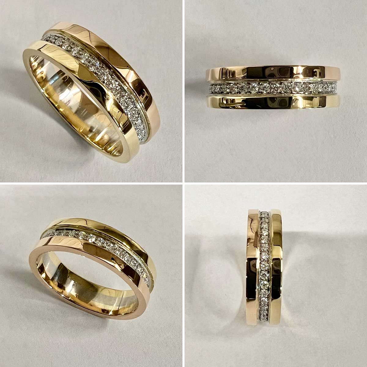 Three colour band with diamond set centre