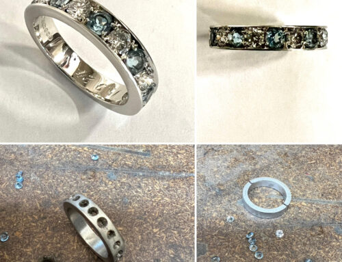 Aquamarine and Diamond Half Eternity Ring Handmade in Platinum