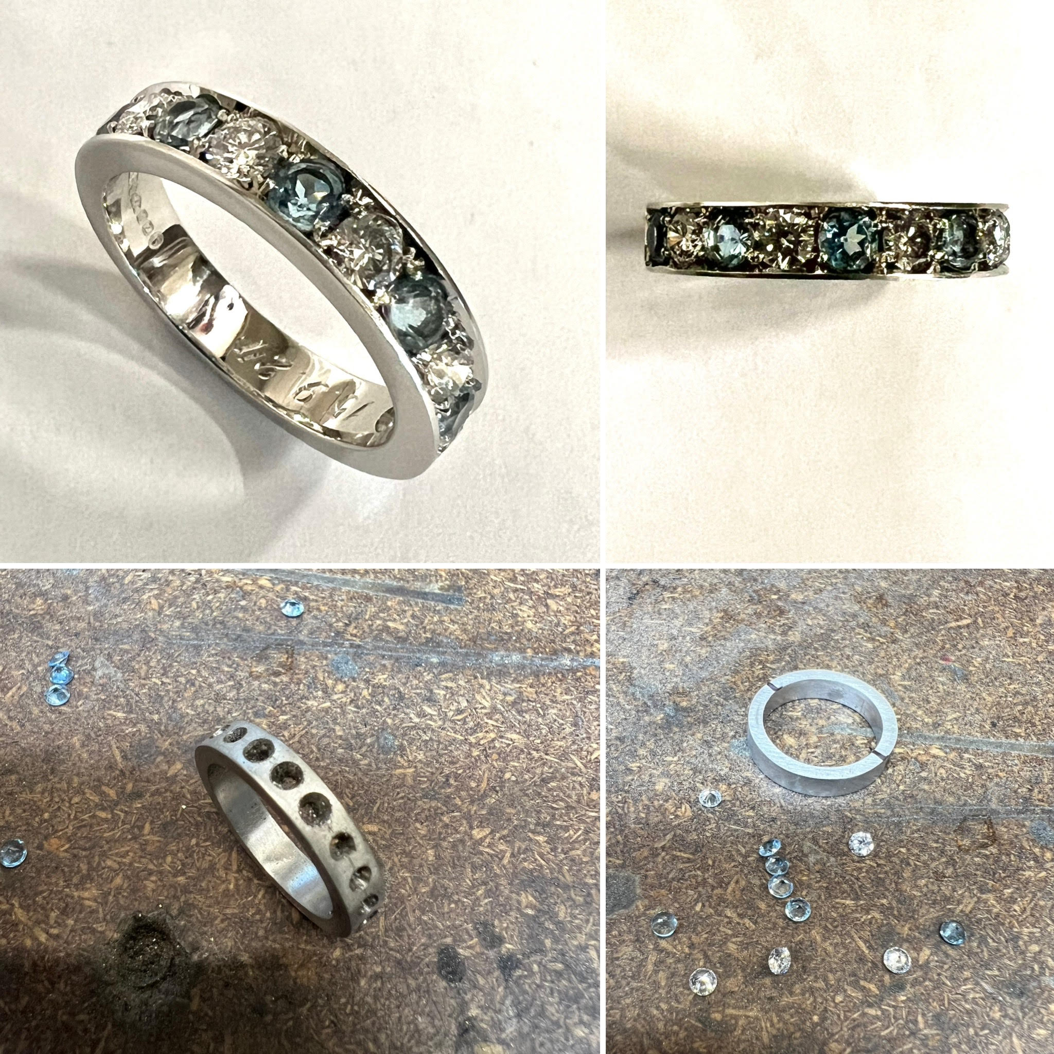 Aquamarine and Diamond Half Eternity Ring Handmade in Platinum